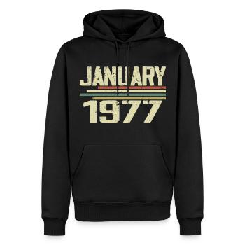 Januar 1977 - Geburtstagsgeschenk Januar 1977 - Männer Premium Bio Hoodie - Schwarz - Vorne - Nico (187cm)