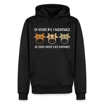 Cadeau agriculteur éleveur de vaches - Sweat à capuche Premium bio Homme - noir - Devant - Nico (187cm)