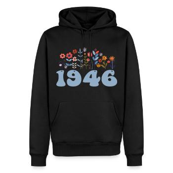 1946 Blumenmuster 1946 Blumen-thema Blumen 1946 - Männer Premium Bio Hoodie - Schwarz - Vorne - Nico (187cm)