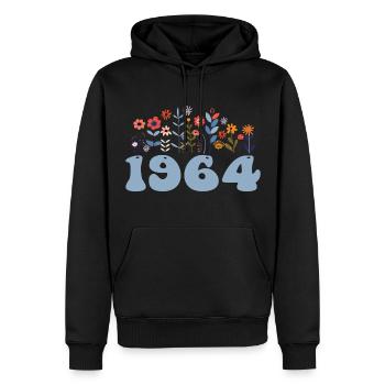 1964 Motif floral 1964 Thème floral Fleurs 1964 - Sweat à capuche Premium bio Homme - noir - Devant - Nico (187cm)