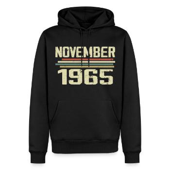 Millésime Novembre 1965 Vintage Rétro Novembre 1965 - Sweat à capuche Premium bio Homme - noir - Devant - Nico (187cm)