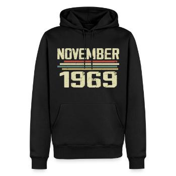 Jahrgang November 1969 vintage Retro November 1969 - Männer Premium Bio Hoodie - Schwarz - Vorne - Nico (187cm)