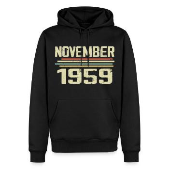 Millésime Novembre 1959 Vintage Rétro Novembre 1959 - Sweat à capuche Premium bio Homme - noir - Devant - Nico (187cm)