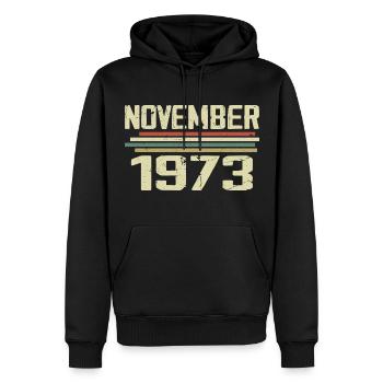 Millésime Novembre 1973 Vintage Rétro Novembre 1973 - Sweat à capuche Premium bio Homme - noir - Devant - Nico (187cm)