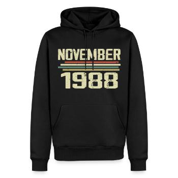 Millésime Novembre 1988 Vintage Rétro Novembre 1988 - Sweat à capuche Premium bio Homme - noir - Devant - Nico (187cm)