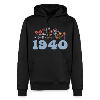 1940 Blumenmuster 1940 Blumen-thema Blumen 1940 - Männer Premium Bio Hoodie - Schwarz - Vorne - Nico (187cm)