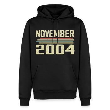 Millésime Novembre 2004 Millésime rétro Novembre 2004 - Sweat à capuche Premium bio Homme - noir - Devant - Nico (187cm)
