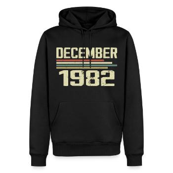 Décembre 1982 Vintage Rétro Anniversaire - Sweat à capuche Premium bio Homme - noir - Devant - Nico (187cm)