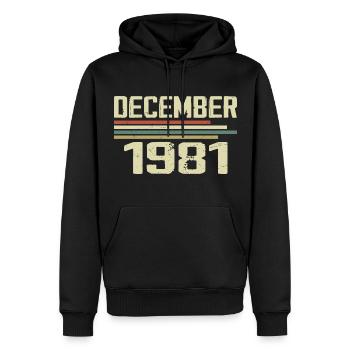 Décembre 1981 Vintage Vintage Rétro Anniversaire - Sweat à capuche Premium bio Homme - noir - Devant - Nico (187cm)