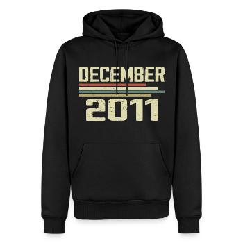 Décembre 2011 Vintage Vintage Rétro Anniversaire - Sweat à capuche Premium bio Homme - noir - Devant - Nico (187cm)