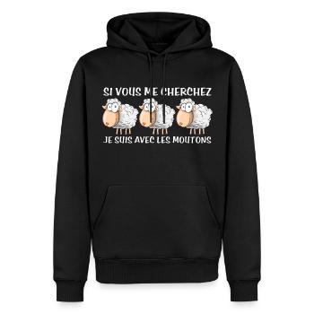 Cadeau agriculteur éleveur de moutons - Sweat à capuche Premium bio Homme - noir - Devant - Nico (187cm)