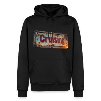 Cruising-Schild im rostigen Vintage-Look - Männer Premium Bio Hoodie - Schwarz - Vorne - Nico (187cm)
