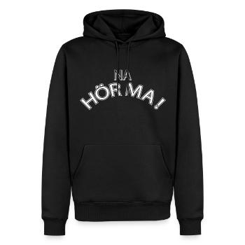 Na Hör Ma Spruch - Männer Premium Bio Hoodie - Schwarz - Vorne - Nico (187cm)