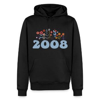 2008 Motif floral 2008 Floral thème Fleurs 2008 - Sweat à capuche Premium bio Homme - noir - Devant - Nico (187cm)
