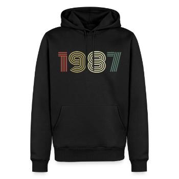1987 Anniversaire Millésime 1987 Cadeau 1987 - Sweat à capuche Premium bio Homme - noir - Devant - Nico (187cm)