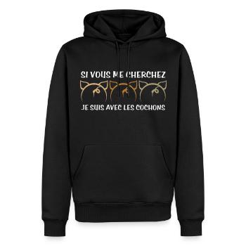 Cadeau agriculteur éleveur de cochons - Sweat à capuche Premium bio Homme - noir - Devant - Nico (187cm)