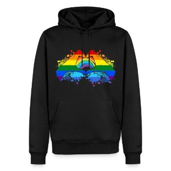 CSD LGBT Hände formen Regenbogen Herz Pride - Männer Premium Bio Hoodie - Schwarz - Vorne - Nico (187cm)