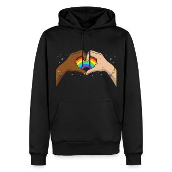 CSD LGBT Hände formen Regenbogen Herz Pride - Männer Premium Bio Hoodie - Schwarz - Vorne - Nico (187cm)