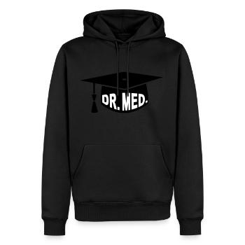 Docteur - Médecin - Médecins - cadeau - Mortier - Sweat à capuche Premium bio Homme - noir - Devant - Nico (187cm)