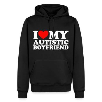 Ich liebe meinen autistischen Freund I Heart My BF - Männer Premium Bio Hoodie - Schwarz - Vorne - Nico (187cm)