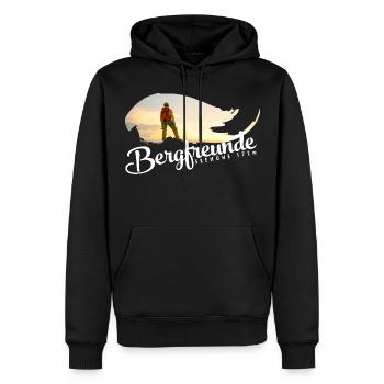 Bergefreunde der Bezirks Alm - Männer Premium Bio Hoodie - Schwarz - Vorne - Nico (187cm)
