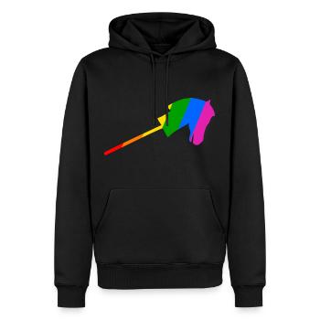 Stockpferdreiten im Regenbogen - Männer Premium Bio Hoodie - Schwarz - Vorne - Nico (187cm)