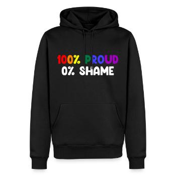 100% Proud 0% Shame LGBTQ Regenbogen - Männer Premium Bio Hoodie - Schwarz - Vorne - Nico (187cm)