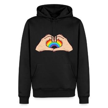 CSD LGBT Hände formen Regenbogen Herz Pride - Männer Premium Bio Hoodie - Schwarz - Vorne - Nico (187cm)