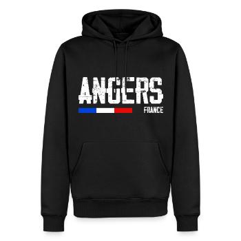 J'aime Angers Nom de Ville en France - Sweat à capuche Premium bio Homme - noir - Devant - Nico (187cm)