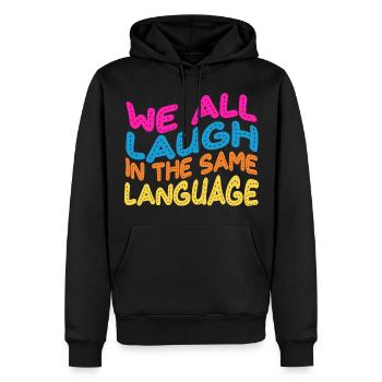 We all laugh in the same language Tolerance & Love - Men’s Premium Organic Hoodie - black - Front - Nico (187cm)