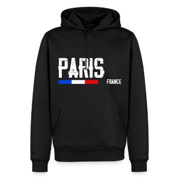 J'aime Paris Nom de Ville en France - Sweat à capuche Premium bio Homme - noir - Devant - Nico (187cm)