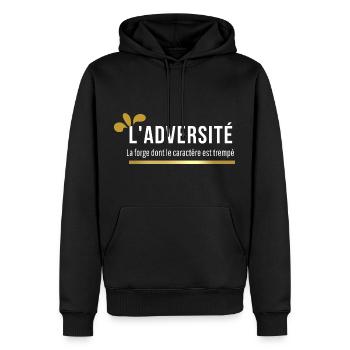 ADVERSITY. The forge where character is tempered - Men’s Premium Organic Hoodie - black - Front - Nico (187cm)