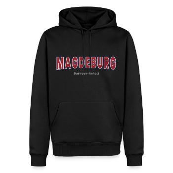 Magdeburg - Männer Premium Bio Hoodie - Schwarz - Vorne - Nico (187cm)
