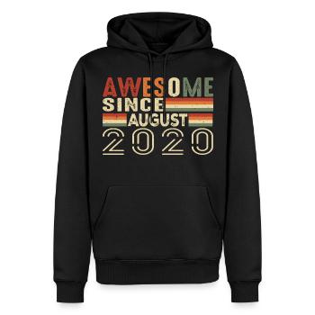 Août 2020 Cadeau d’anniversaire vintage 4 ans - Sweat à capuche Premium bio Homme - noir - Devant - Nico (187cm)
