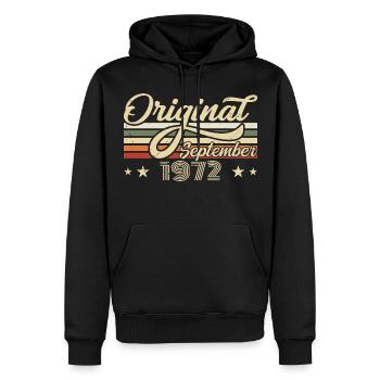1972 Septembre Anniversaire de naissance Année de naissance 1972 - Sweat à capuche Premium bio Homme - noir - Devant - Nico (187cm)