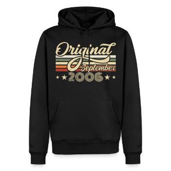 2006 Septembre Né Anniversaire Année de naissance 2006 - Sweat à capuche Premium bio Homme - noir - Devant - Nico (187cm)