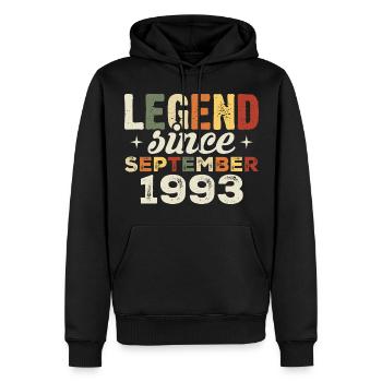 Légendaire depuis septembre 1993 Anniversaire Septembre - Sweat à capuche Premium bio Homme - noir - Devant - Nico (187cm)