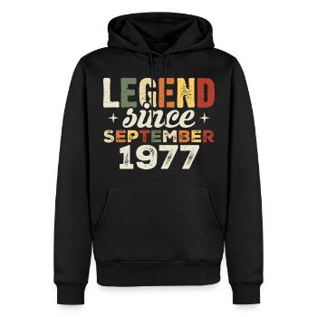 Légendaire depuis septembre 1977 Anniversaire Septembre - Sweat à capuche Premium bio Homme - noir - Devant - Nico (187cm)
