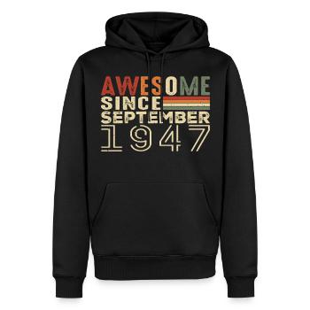 Septembre 1947, cadeau d’anniversaire Septembre 1947 - Sweat à capuche Premium bio Homme - noir - Devant - Nico (187cm)