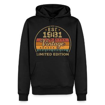 Légendaire Depuis 1981 Anniversaire 1981 Millésime 1981 - Sweat à capuche Premium bio Homme - noir - Devant - Nico (187cm)