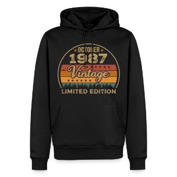 Millésime Octobre 1987 Cadeau d’anniversaire - 1987 - Sweat à capuche Premium bio Homme - noir - Devant - Nico (187cm)