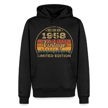 Anniversaire Décembre 1958 Cadeau Décembre 1958 - Sweat à capuche Premium bio Homme - noir - Devant - Nico (187cm)