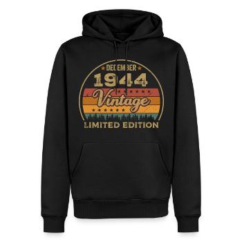 Anniversaire Décembre 1944 Cadeau Décembre 1944 - Sweat à capuche Premium bio Homme - noir - Devant - Nico (187cm)