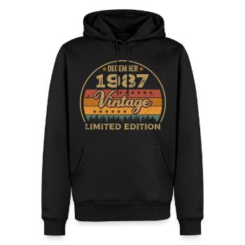Anniversaire Décembre 1987 Cadeau Décembre 1987 - Sweat à capuche Premium bio Homme - noir - Devant - Nico (187cm)
