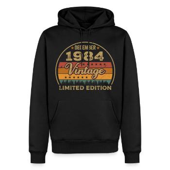 Anniversaire Décembre 1984 Cadeau Décembre 1984 - Sweat à capuche Premium bio Homme - noir - Devant - Nico (187cm)