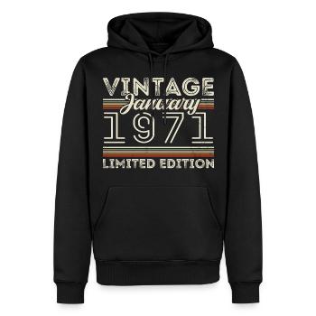 Januar 1971 Jahrgang 1971 - Geburtstag Januar 1971 - Männer Premium Bio Hoodie - Schwarz - Vorne - Nico (187cm)