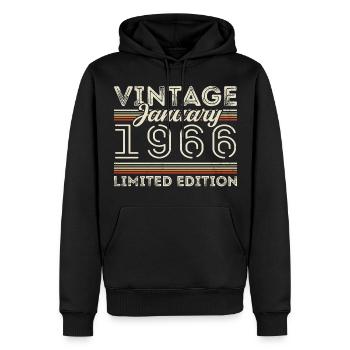 Janvier 1966 Né en 1966 - Anniversaire Janvier 1966 - Sweat à capuche Premium bio Homme - noir - Devant - Nico (187cm)