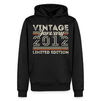 Januar 2012 Jahrgang 2012 - Geburtstag Januar 2012 - Männer Premium Bio Hoodie - Schwarz - Vorne - Nico (187cm)
