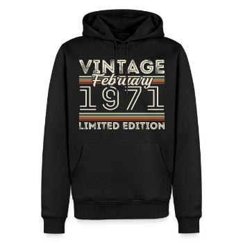 Février 1971 Cadeau d’anniversaire - Février 1971 - Sweat à capuche Premium bio Homme - noir - Devant - Nico (187cm)