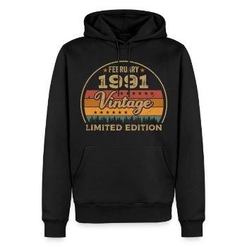 Februar 1991, Jubiläum 1991, Legenden Februar 1991 - Männer Premium Bio Hoodie - Schwarz - Vorne - Nico (187cm)